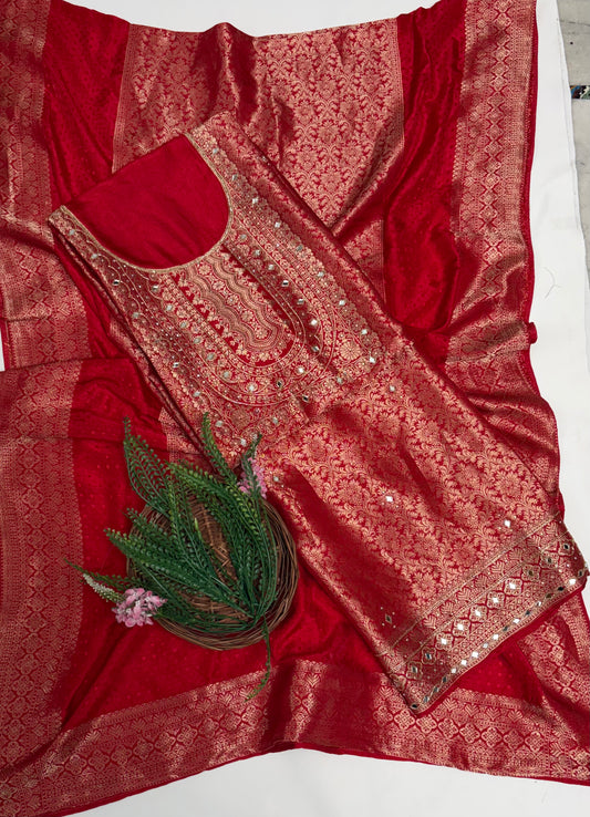 Banarasi Red Suit Fabric / Karwachauth Collection