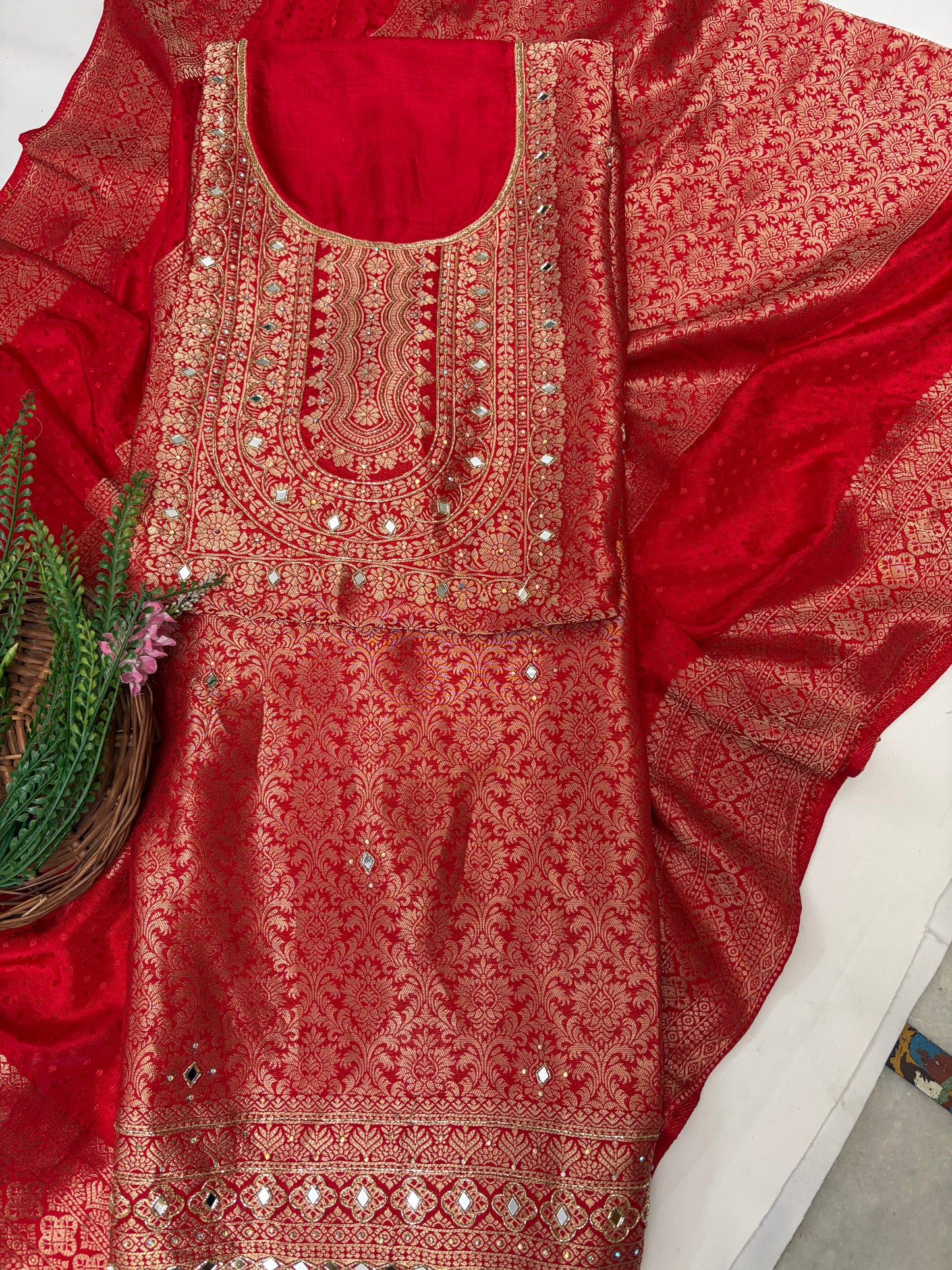 Banarasi Red Suit Fabric / Karwachauth Collection