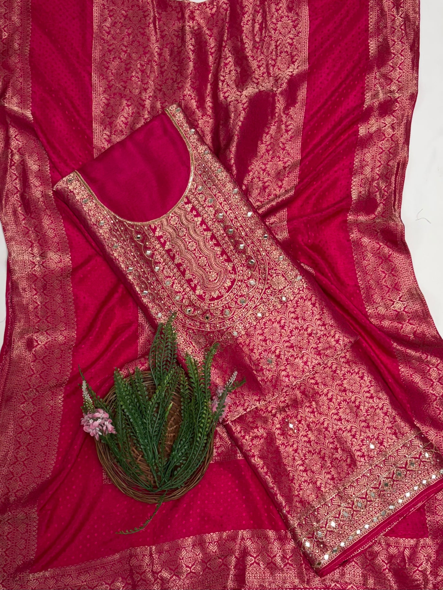 Banarasi Magenta Suit Fabric / Karwachauth Collection