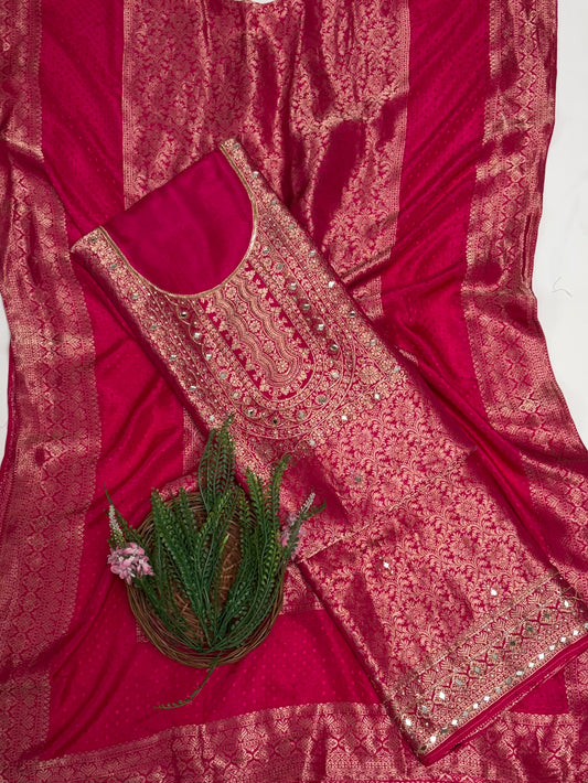 Banarasi Magenta Suit Fabric / Karwachauth Collection