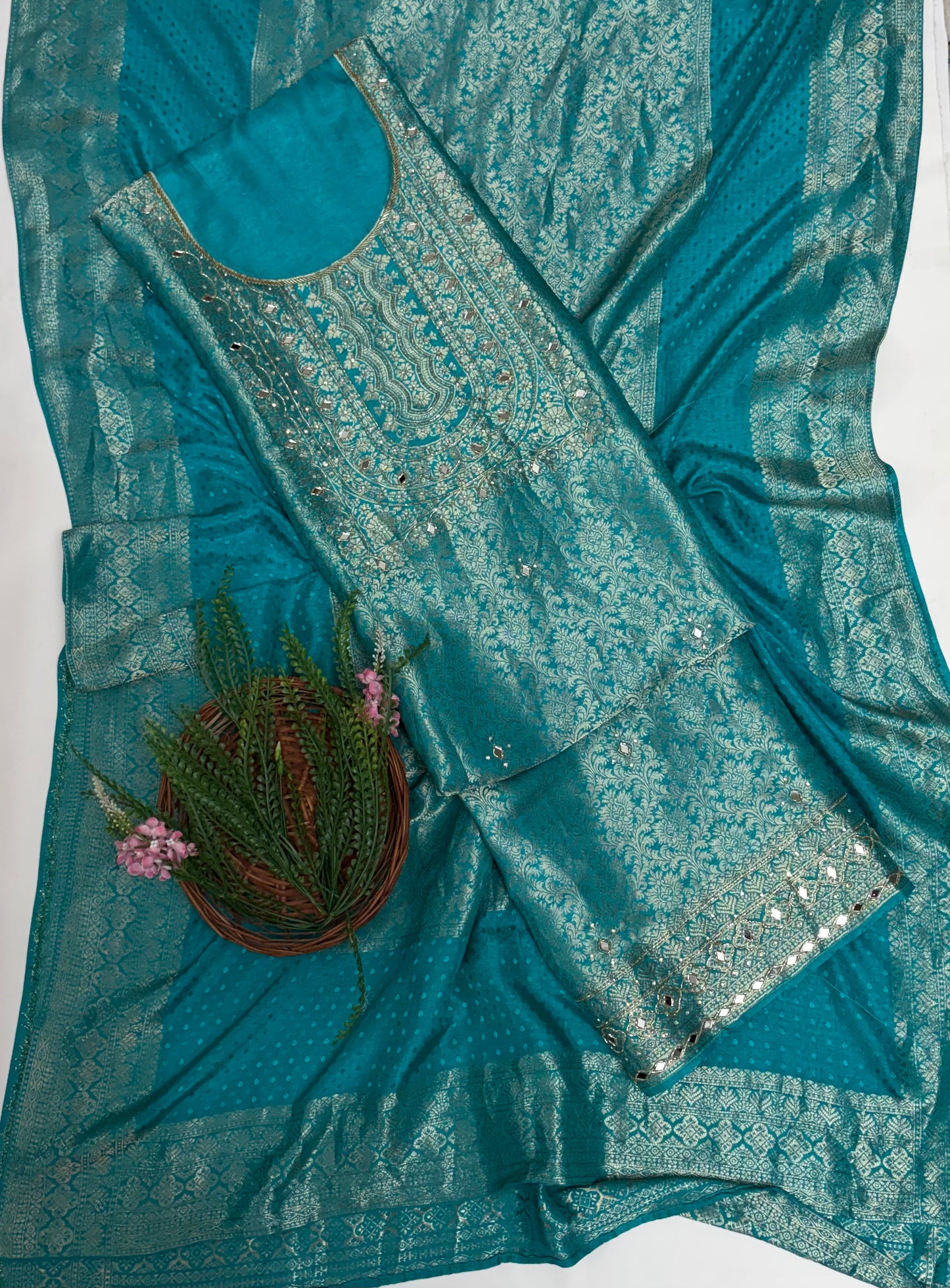 Banarasi Sea Green Suit Fabric / Karwachauth Collection