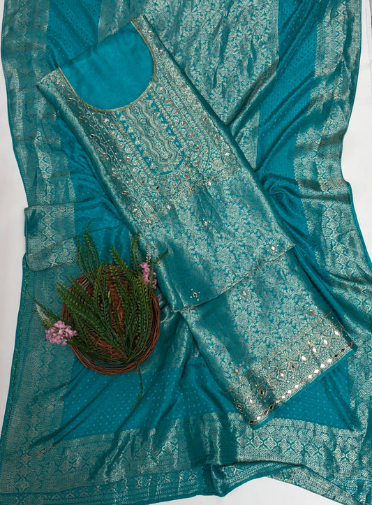 Banarasi Sea Green Suit Fabric / Karwachauth Collection
