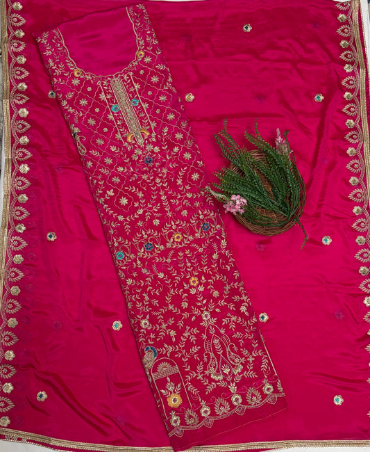 Crepe Magenta Suit Fabric / Karwachauth Collection
