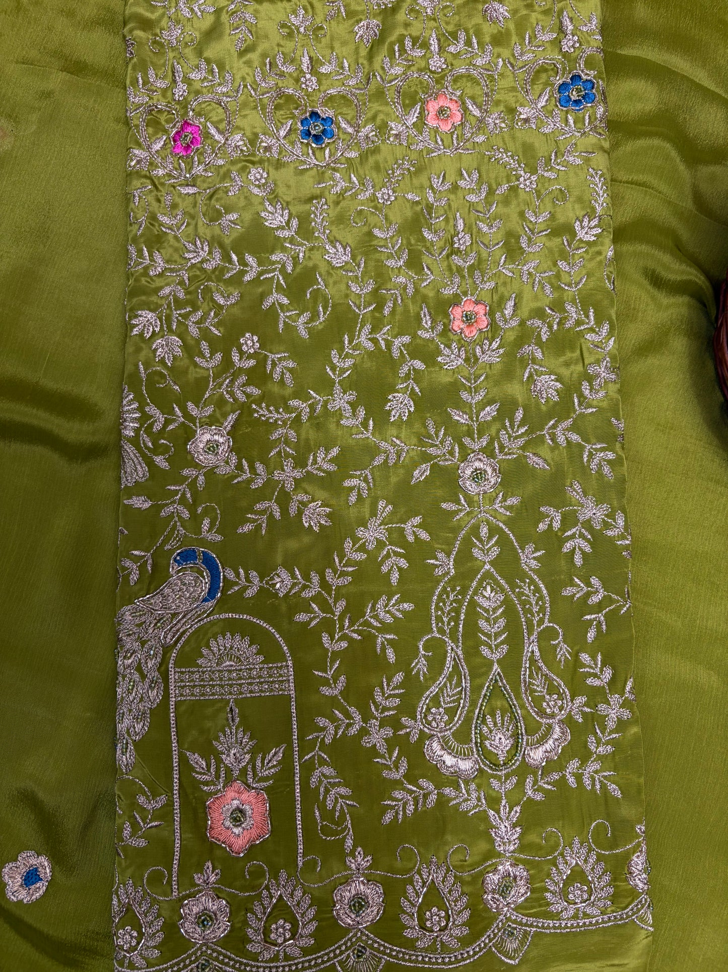 Crepe Mehndi Green Suit Fabric / Karwachauth Collection