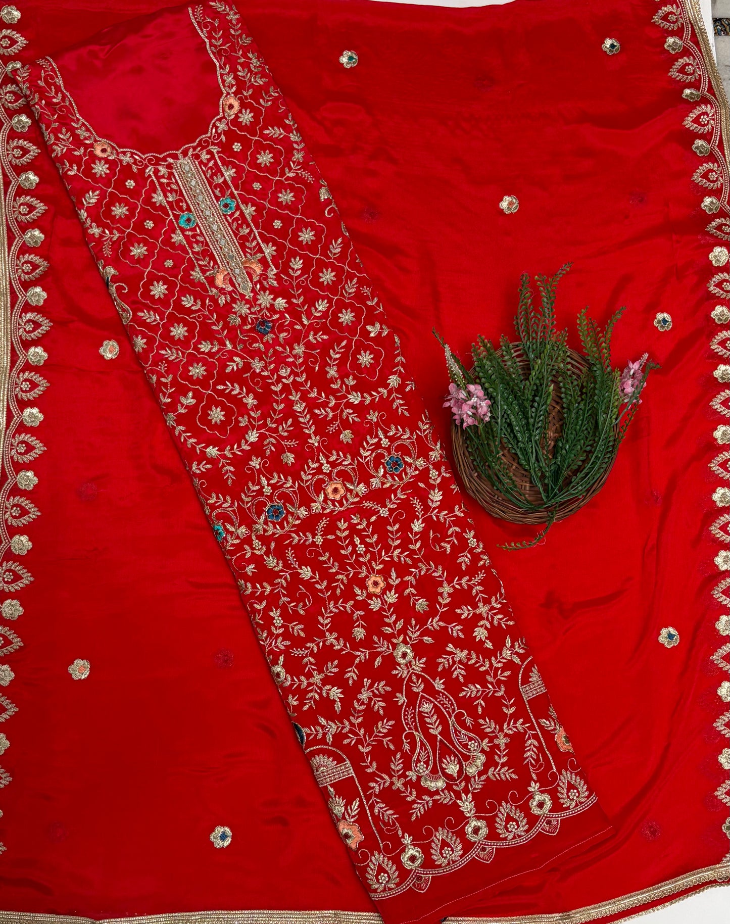Crepe Red Suit Fabric / Karwachauth Collection