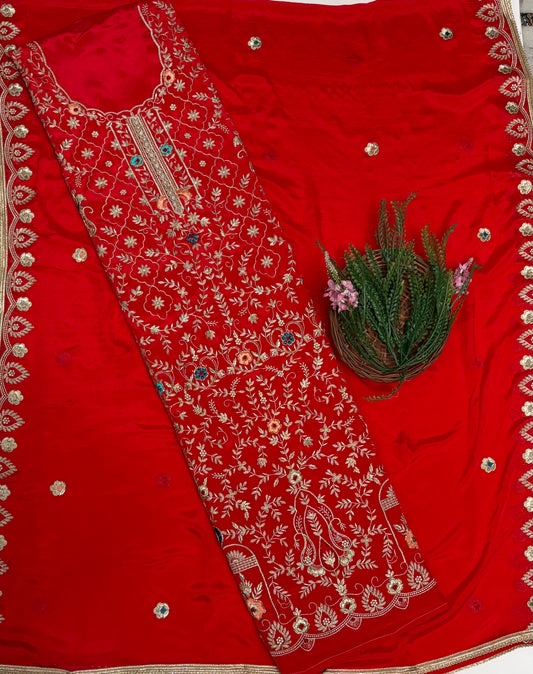 Crepe Red Suit Fabric / Karwachauth Collection