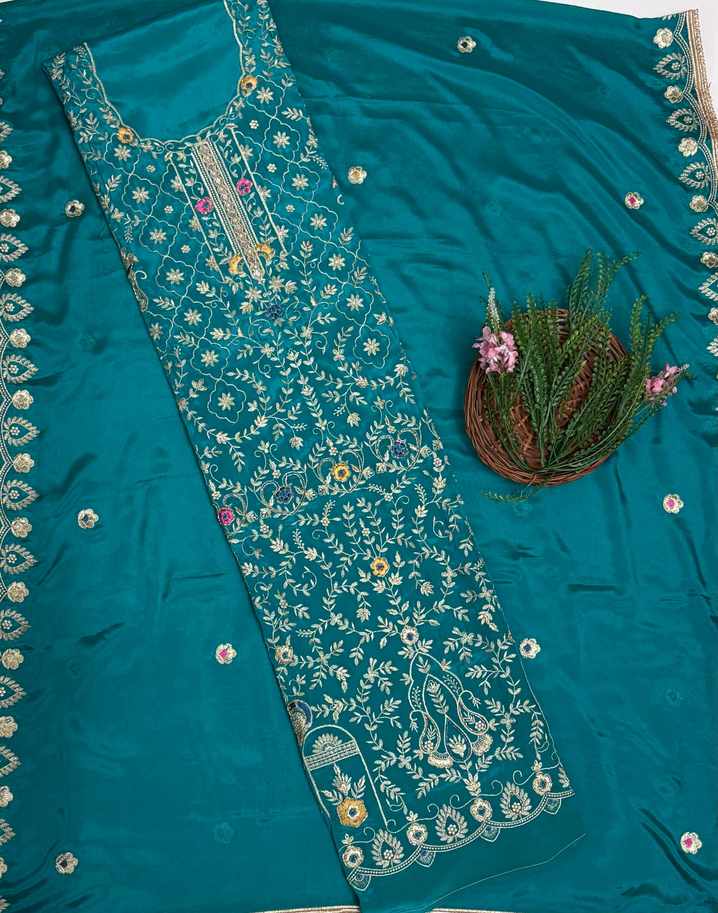 Crepe Sea Green Suit Fabric / Karwachauth Collection