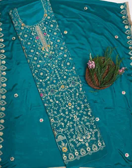 Crepe Sea Green Suit Fabric / Karwachauth Collection