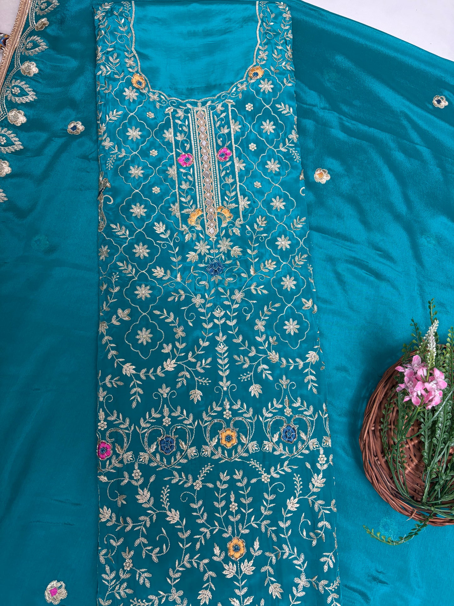 Crepe Sea Green Suit Fabric / Karwachauth Collection