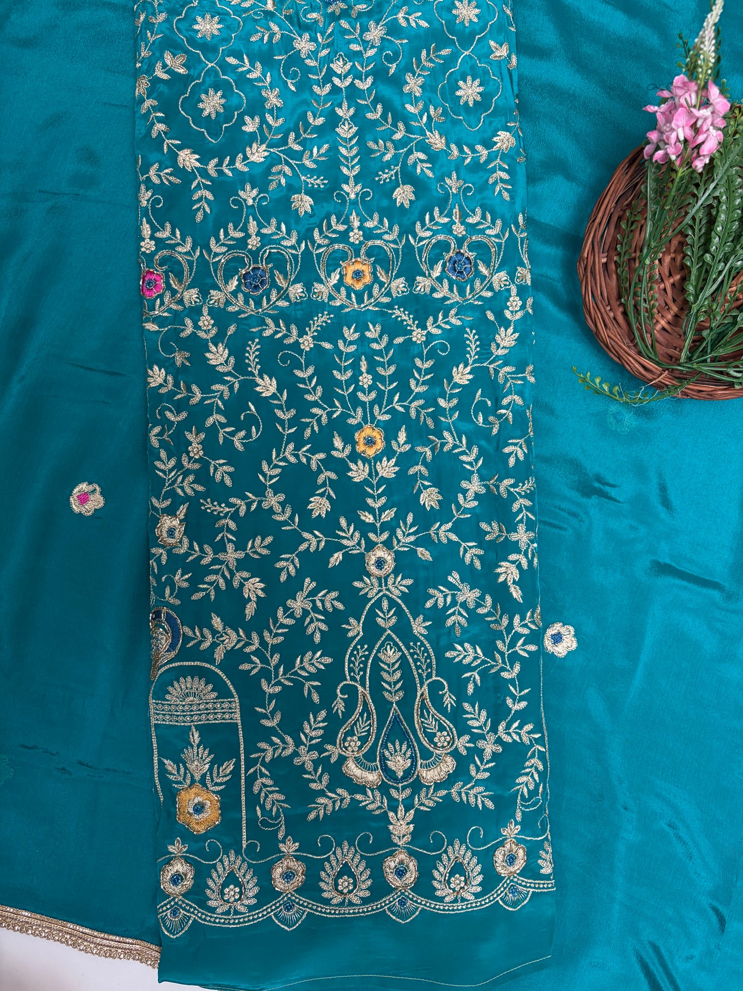 Crepe Sea Green Suit Fabric / Karwachauth Collection