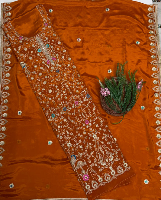Crepe Mustard Suit Fabric / Karwachauth Collection