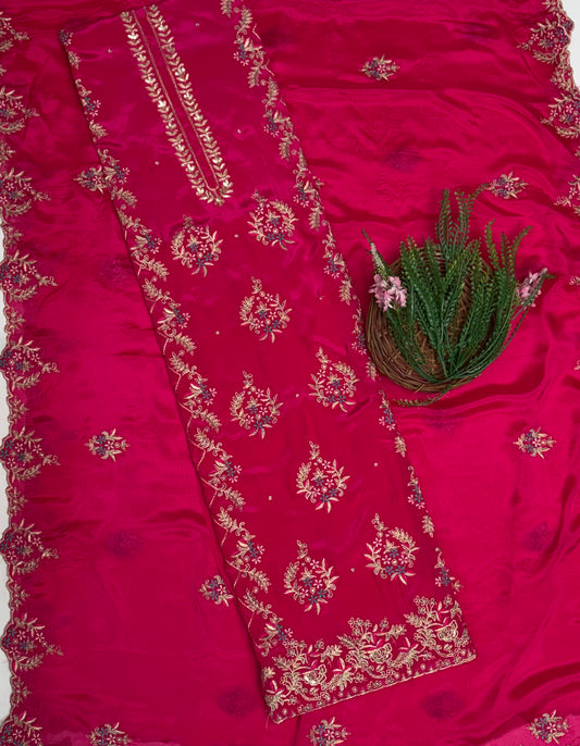 Crepe Magenta Suit Fabric / Karwachauth Collection