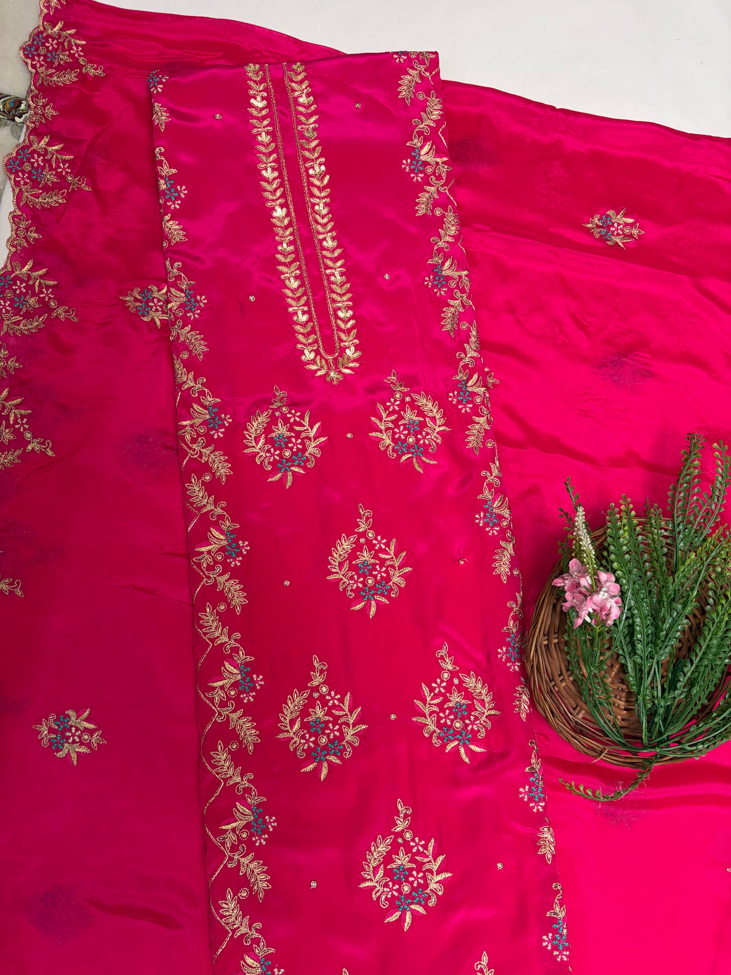 Crepe Magenta Suit Fabric / Karwachauth Collection