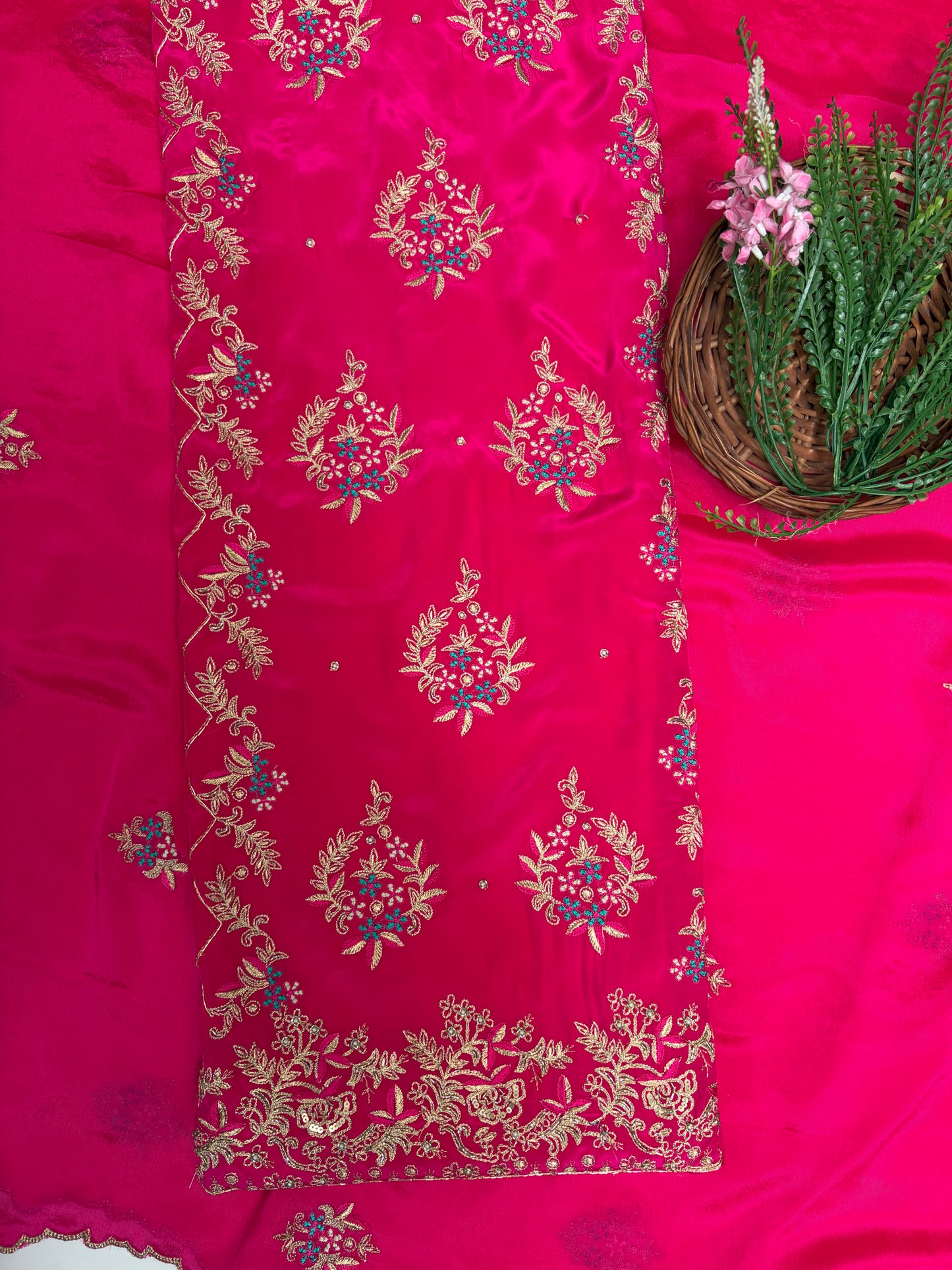 Crepe Magenta Suit Fabric / Karwachauth Collection