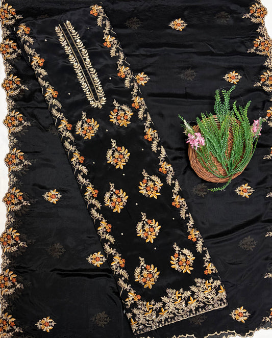 Crepe Black Suit Fabric / Karwachauth Collection