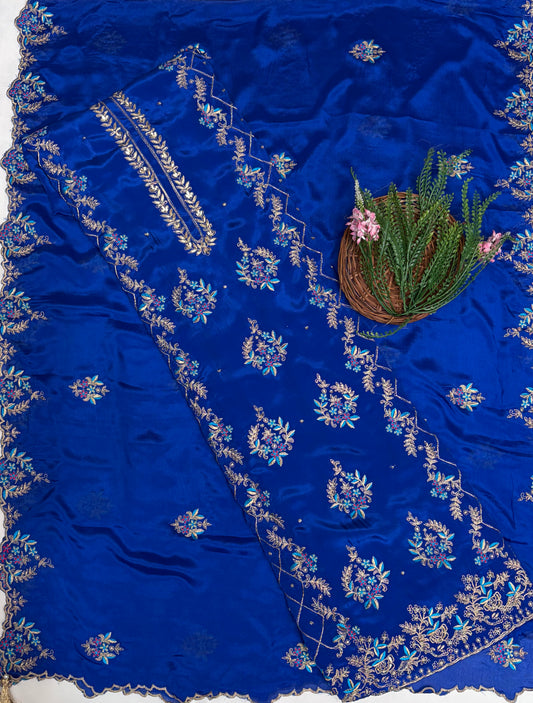 Crepe Blue Suit Fabric / Karwachauth Collection