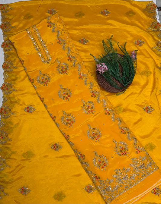 Crepe Yellow Suit Fabric / Karwachauth Collection