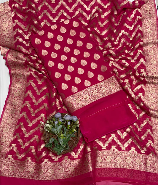 Georgette Banarasi Magenta Suit Fabric / Banarasi Baithak