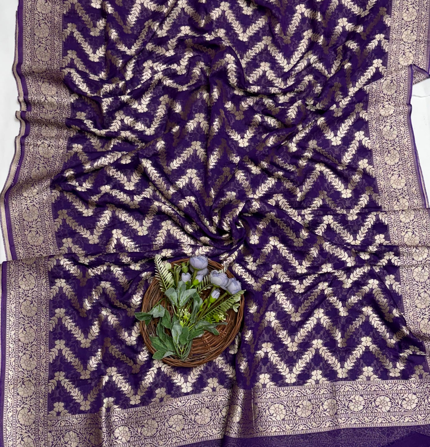 Georgette Banarasi Purple Suit Fabric / Banarasi Baithak