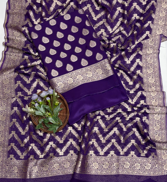 Georgette Banarasi Purple Suit Fabric / Banarasi Baithak