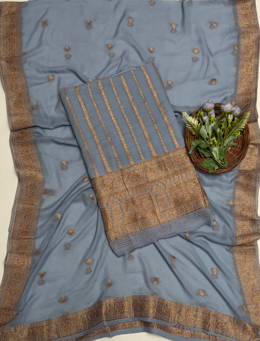 Georgette Banarasi Grey Suit Fabric / Banarasi Baithak