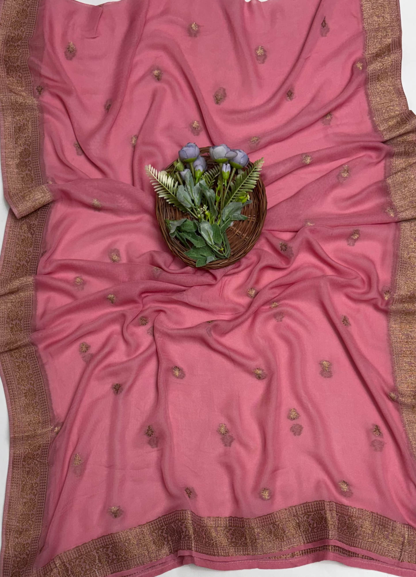 Georgette Banarasi Pink Suit Fabric / Banarasi Baithak