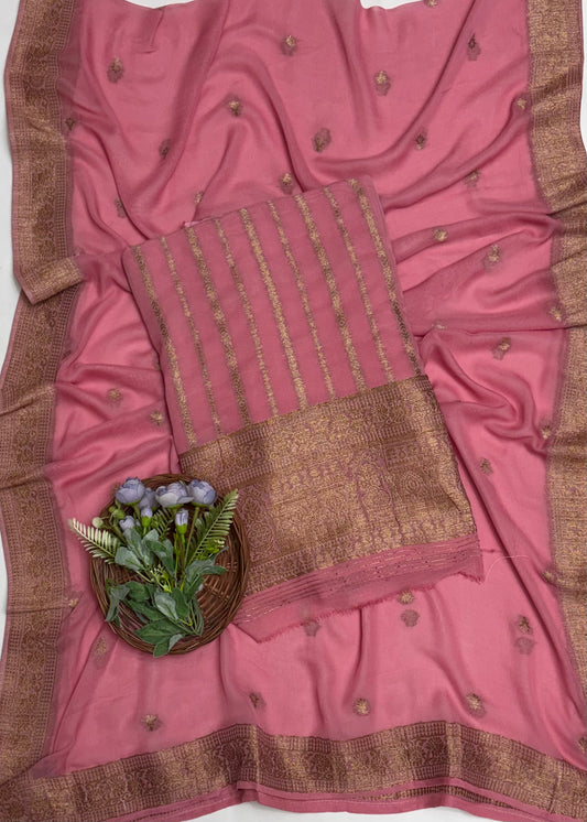 Georgette Banarasi Pink Suit Fabric / Banarasi Baithak