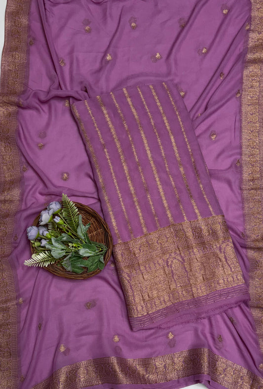 Georgette Banarasi Lilac Suit Fabric / Banarasi Baithak