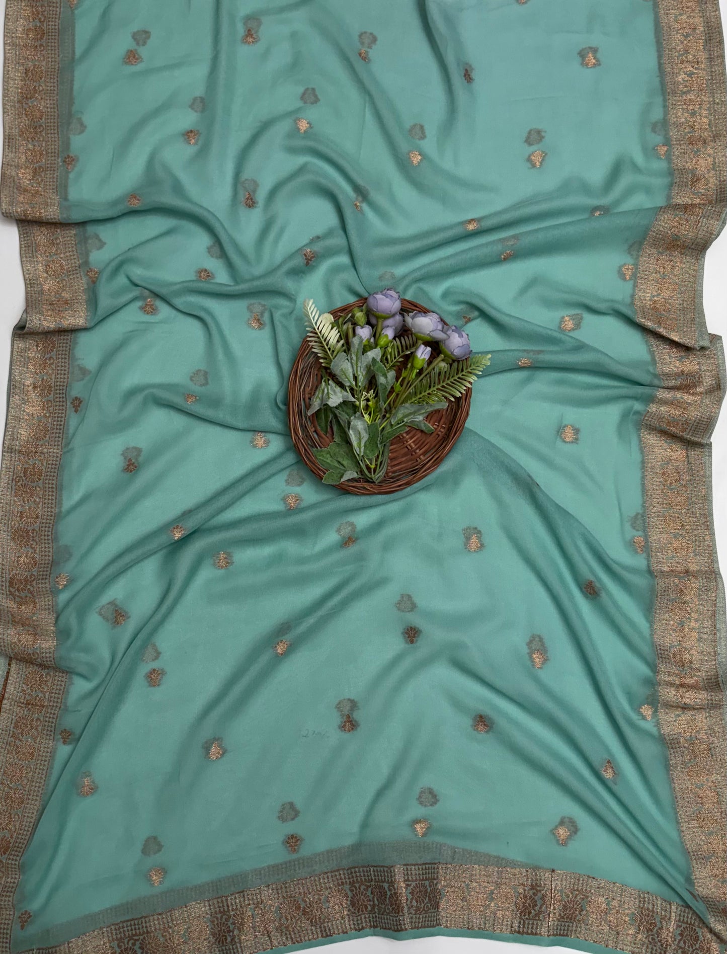 Georgette Banarasi Sea Green Suit Fabric / Banarasi Baithak