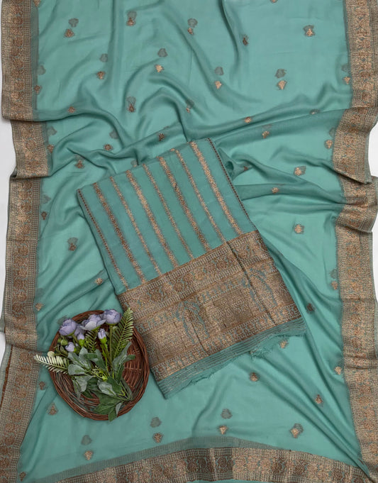 Georgette Banarasi Sea Green Suit Fabric / Banarasi Baithak