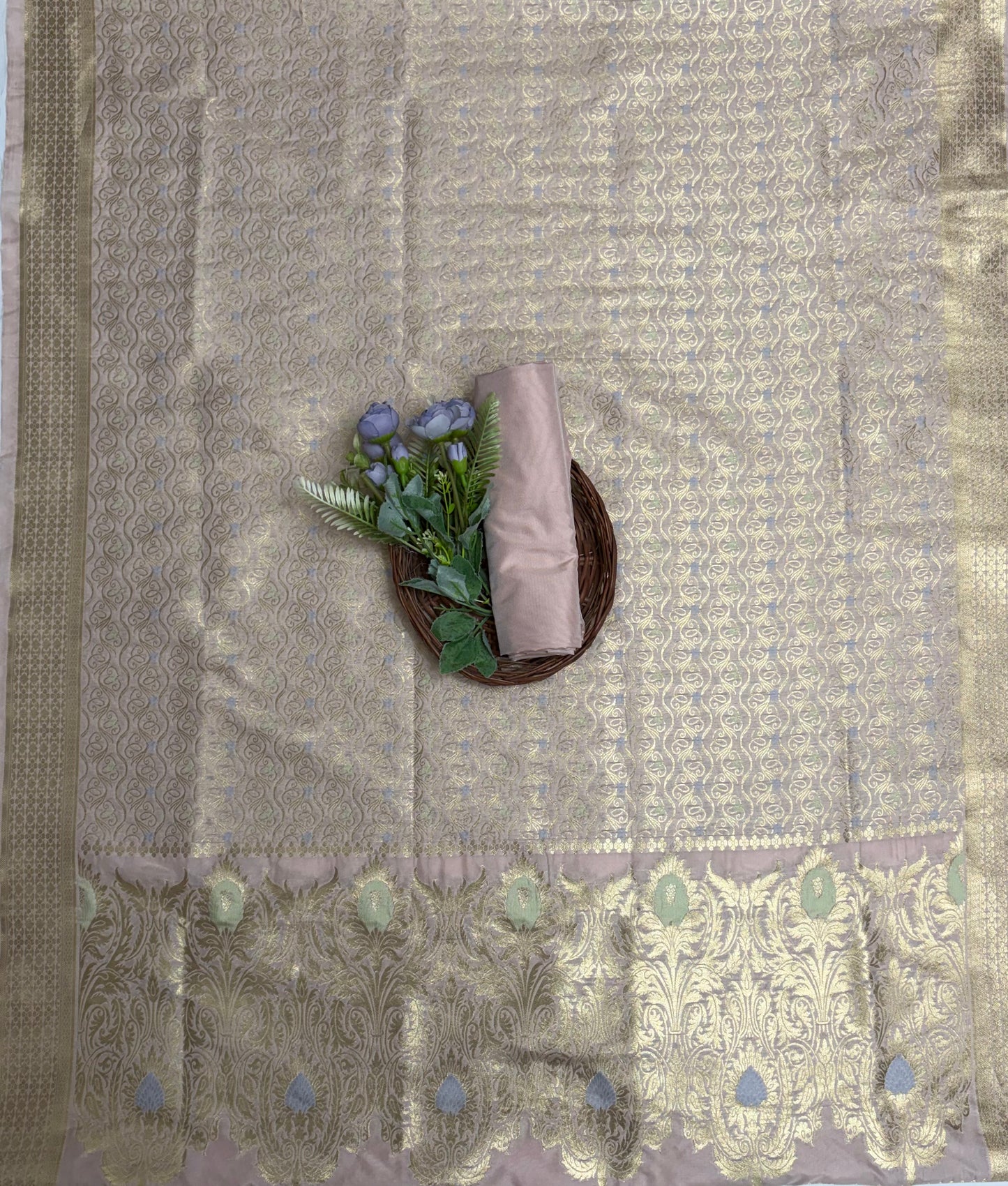 Banarasi Silk Light Peach Suit Fabric / Banarasi Baithak