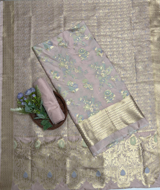 Banarasi Silk Light Peach Suit Fabric / Banarasi Baithak