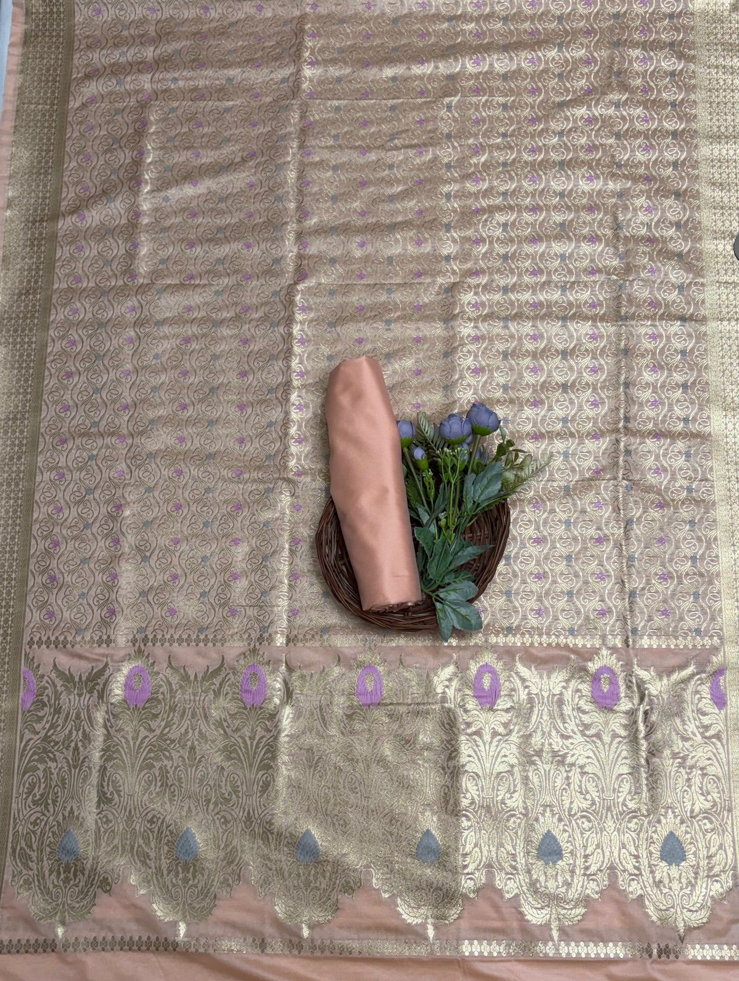 Banarasi Silk Peach Suit Fabric / Banarasi Baithak