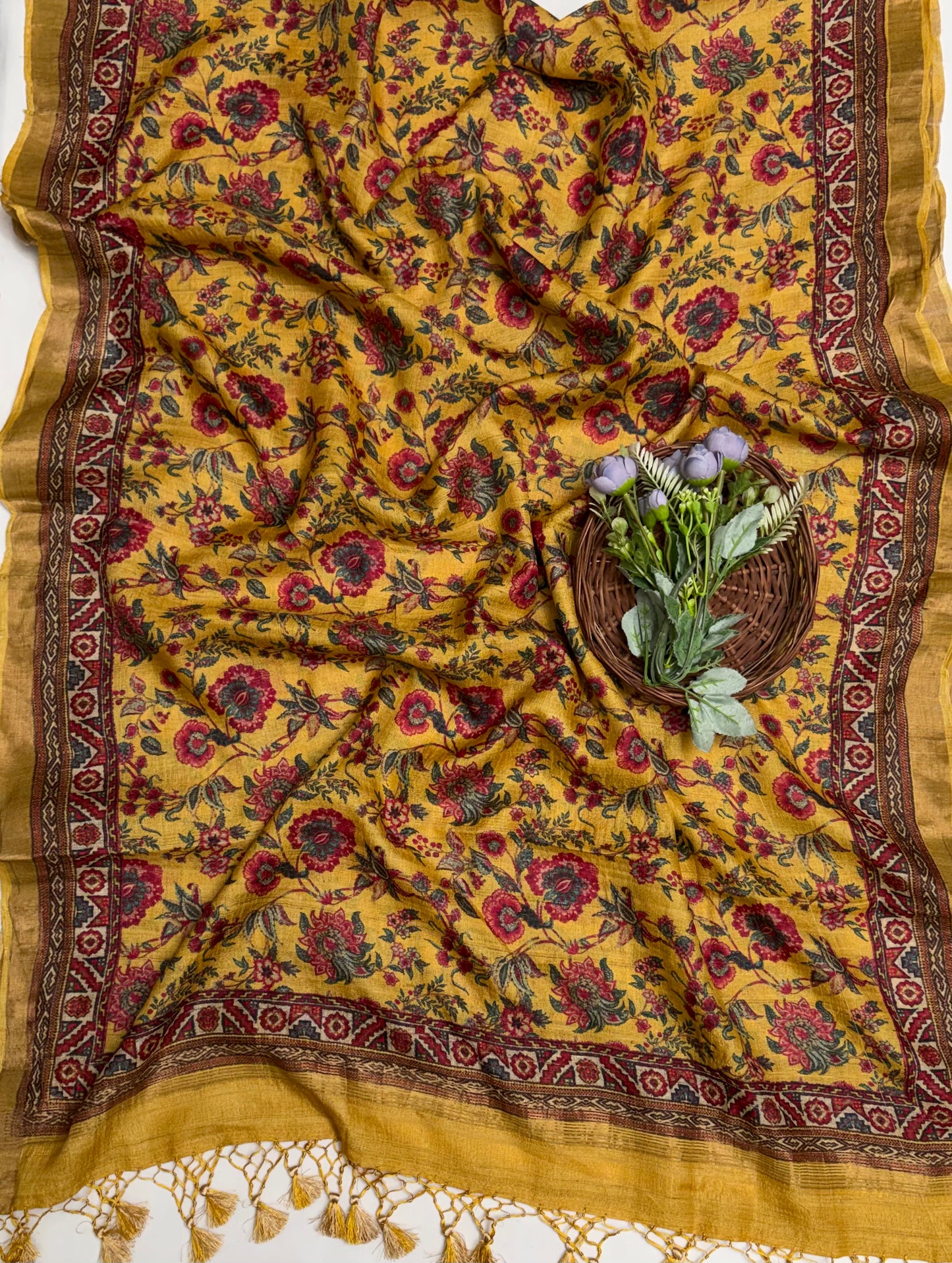 Pure Tassar Silk Yellow Suit Fabric / Banarasi Baithak