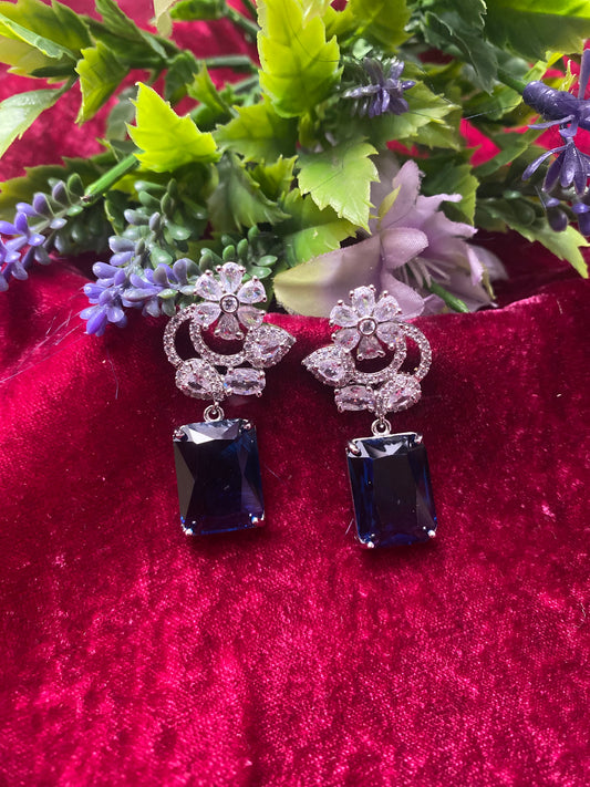 Silver AD Navy Blue Earring  / CKC Jewels