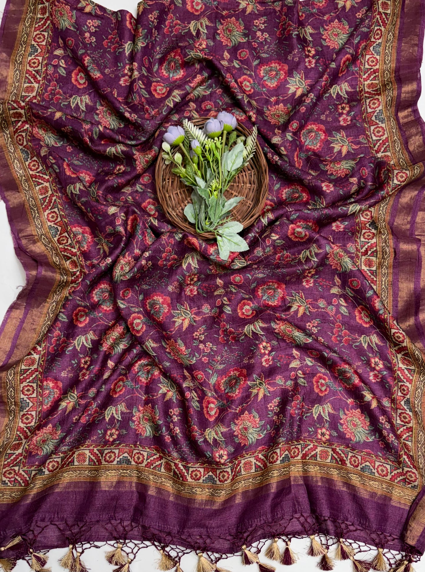 Pure Tassar Silk Purple Wine Suit Fabric / Banarasi Baithak