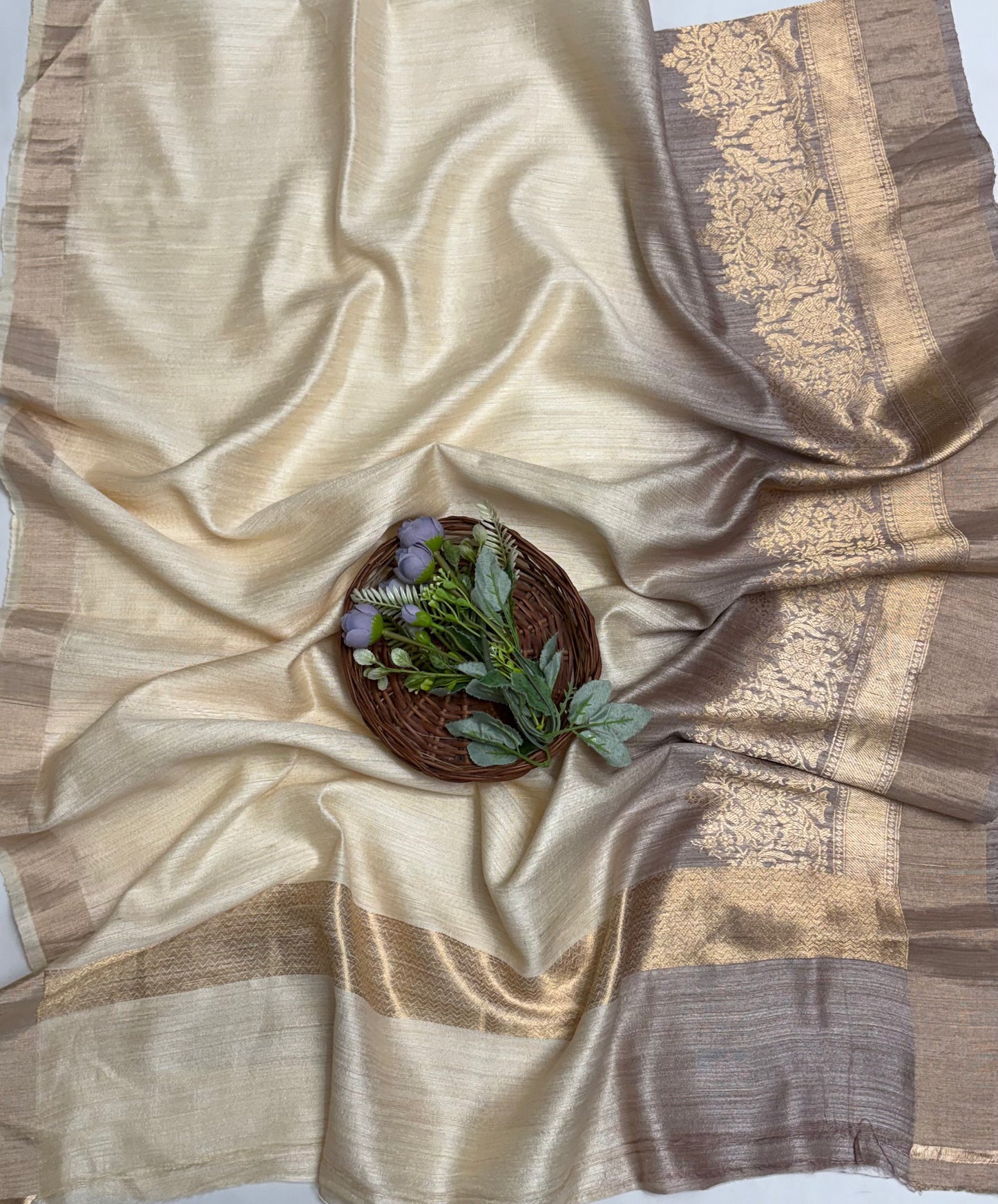 Pure Ghicha Silk  Skin Beige Suit Fabric / Banarasi Baithak