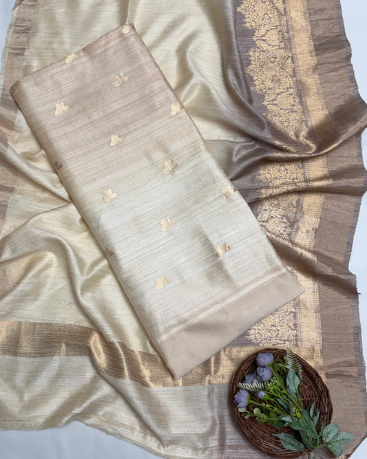Pure Ghicha Silk  Skin Beige Suit Fabric / Banarasi Baithak