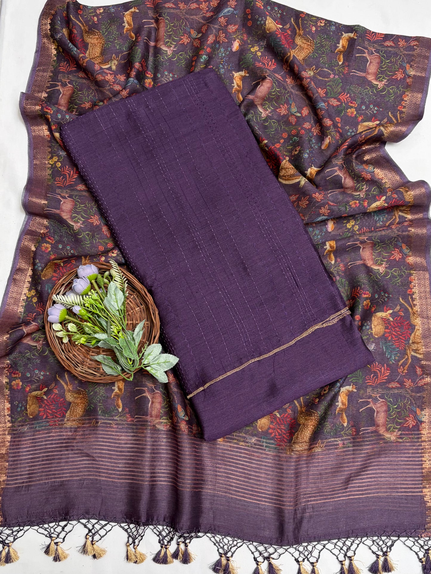 Pure Munga Silk Wine Suit Fabric / Banarasi Baithak