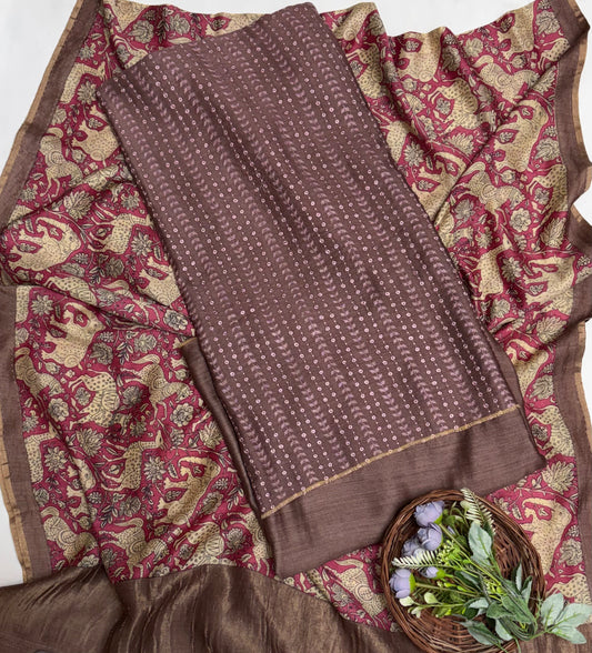 Pure Munga Silk Brown Suit Fabric / Banarasi Baithak