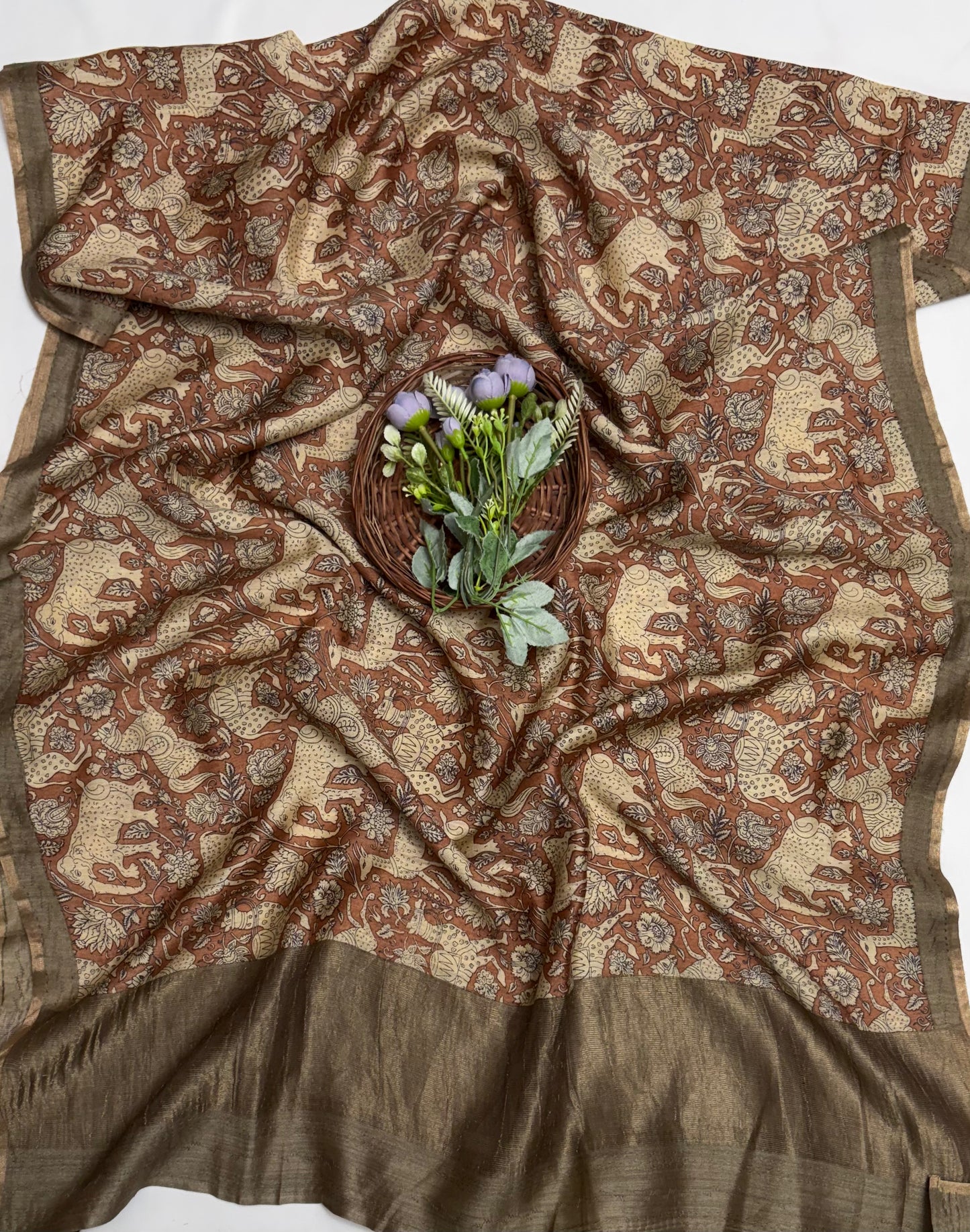 Pure Munga Silk Light Brown Suit Fabric / Banarasi Baithak