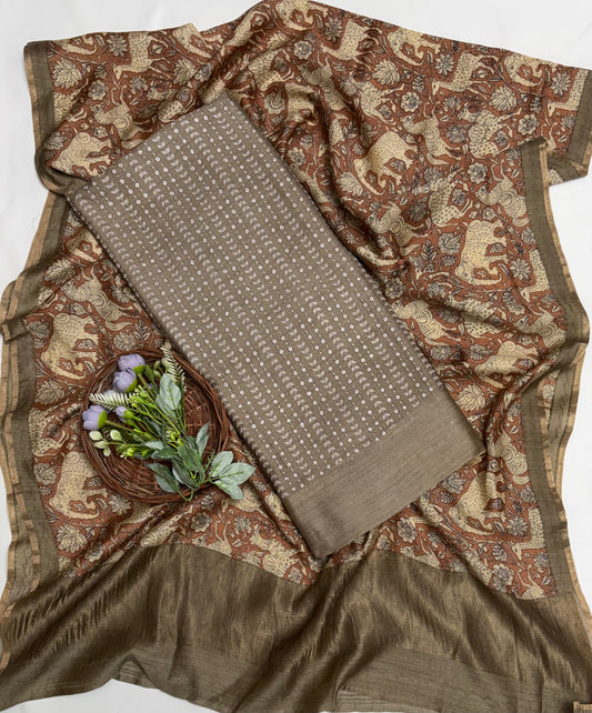 Pure Munga Silk Light Brown Suit Fabric / Banarasi Baithak