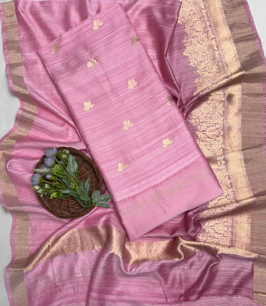 Pure Ghicha Silk Pink Suit Fabric / Banarasi Baithak
