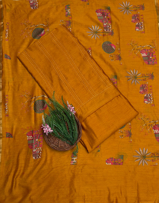 Pure Munga Silk Mustard Suit Fabric / Pure Munga Silk Suits