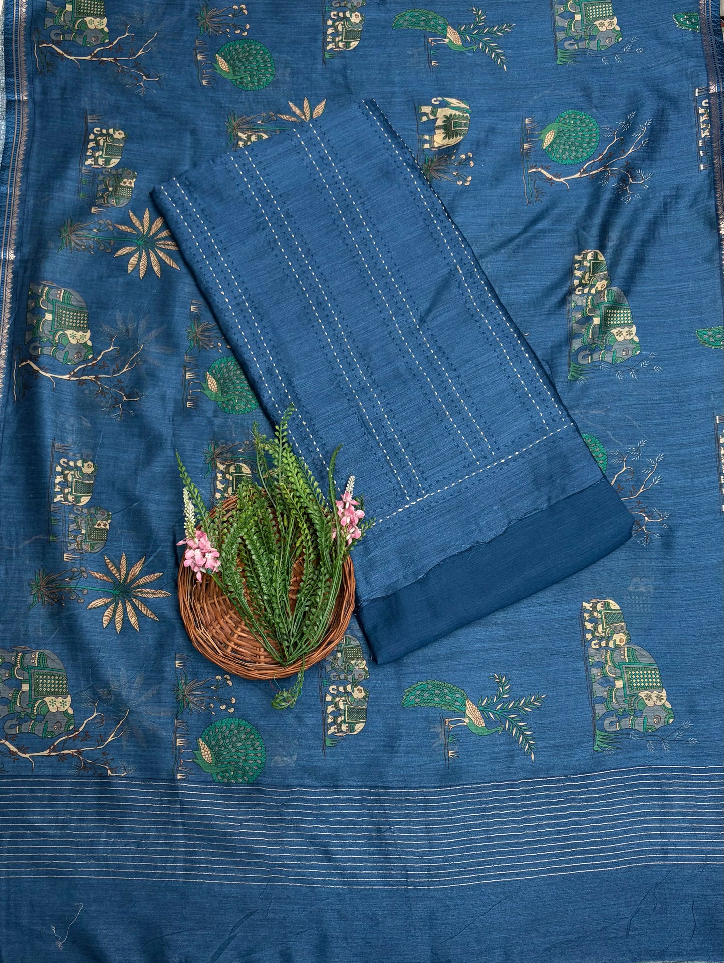 Pure Munga Silk  Blue Suit Fabric / Pure Munga Silk Suits