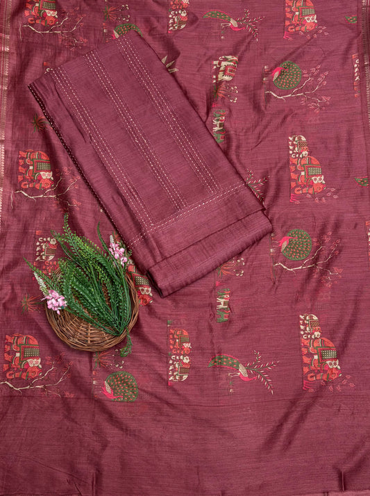 Pure Munga Silk Burdundy Pink Suit Fabric / Pure Munga Silk Suits