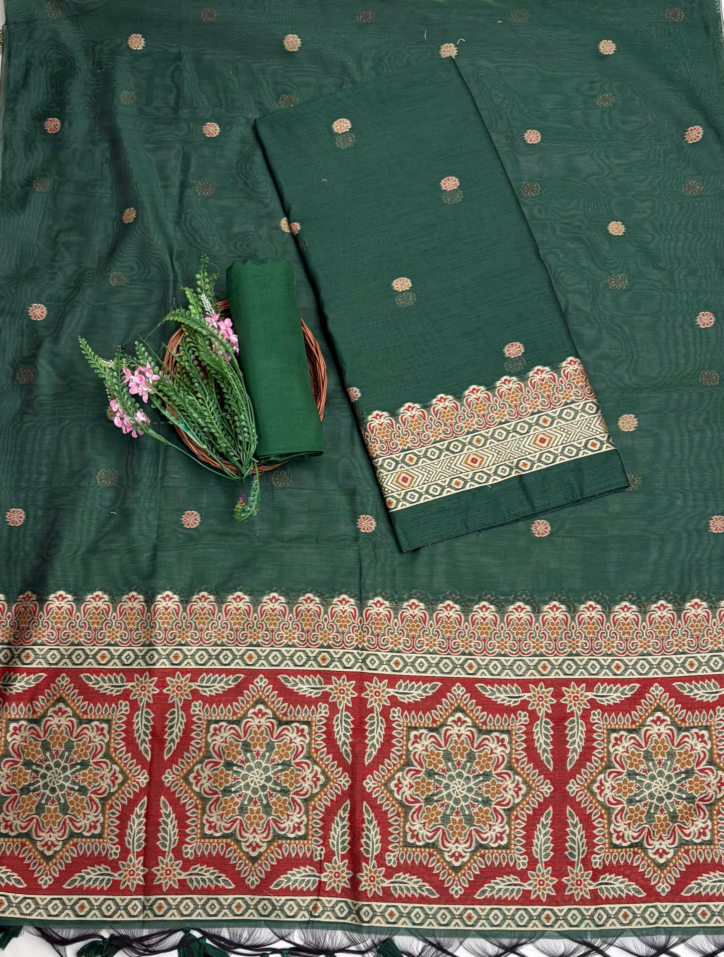 जामदानी ग्रीन सूट फैब्रिक / कॉटन बाज़ार पीटी 2