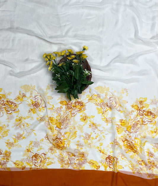 Chinon White With Yellow Suit Fabric / CKC Phoolon Ka Ghar