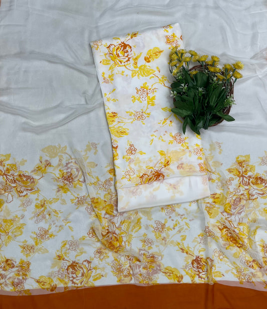 Chinon White With Yellow Suit Fabric / CKC Phoolon Ka Ghar