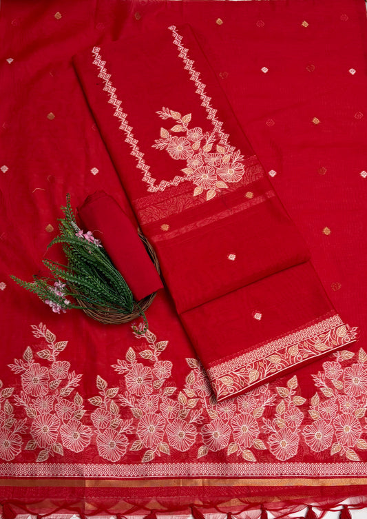 Jamdani Red Suit Fabric / Jamdani Suits